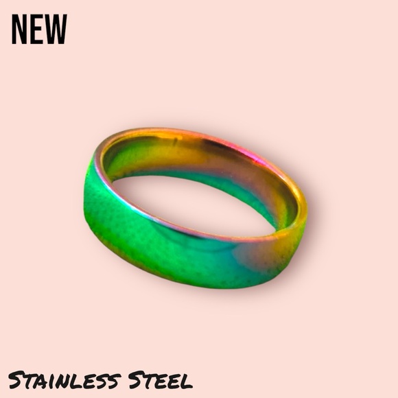 New Unisex Stainless Steel Rainbow Band Ring - Picture 6 of 6